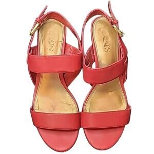 Chaps Red Leather Block Heel Shoes Women’s 6B Romantic